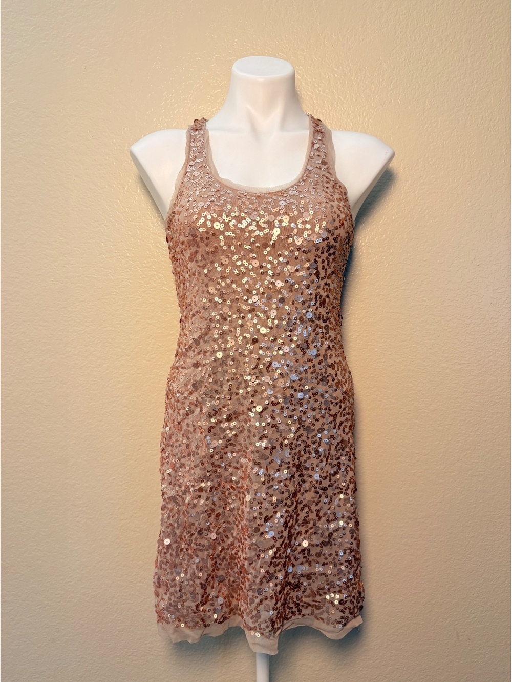 Y2K Max Studio Women's Statement Gold Sequin Racerback Dress #11